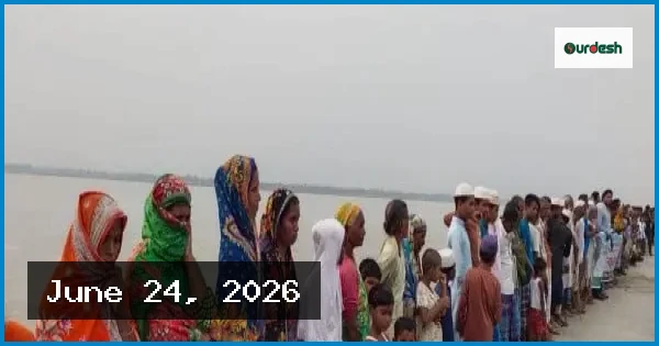 তিস্তার ভাঙন রোধ ও মহাপরিকল্পনা বাস্তবায়নের দাবিতে গংগাচড়ায় মানববন্ধন