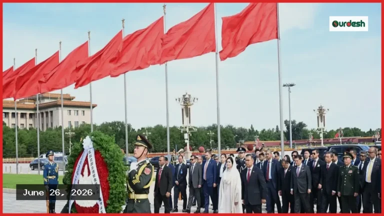 চীনের তিয়েনআনমেন স্কয়ারে পুষ্পস্তবক অর্পণ করেছেন প্রধানমন্ত্রী