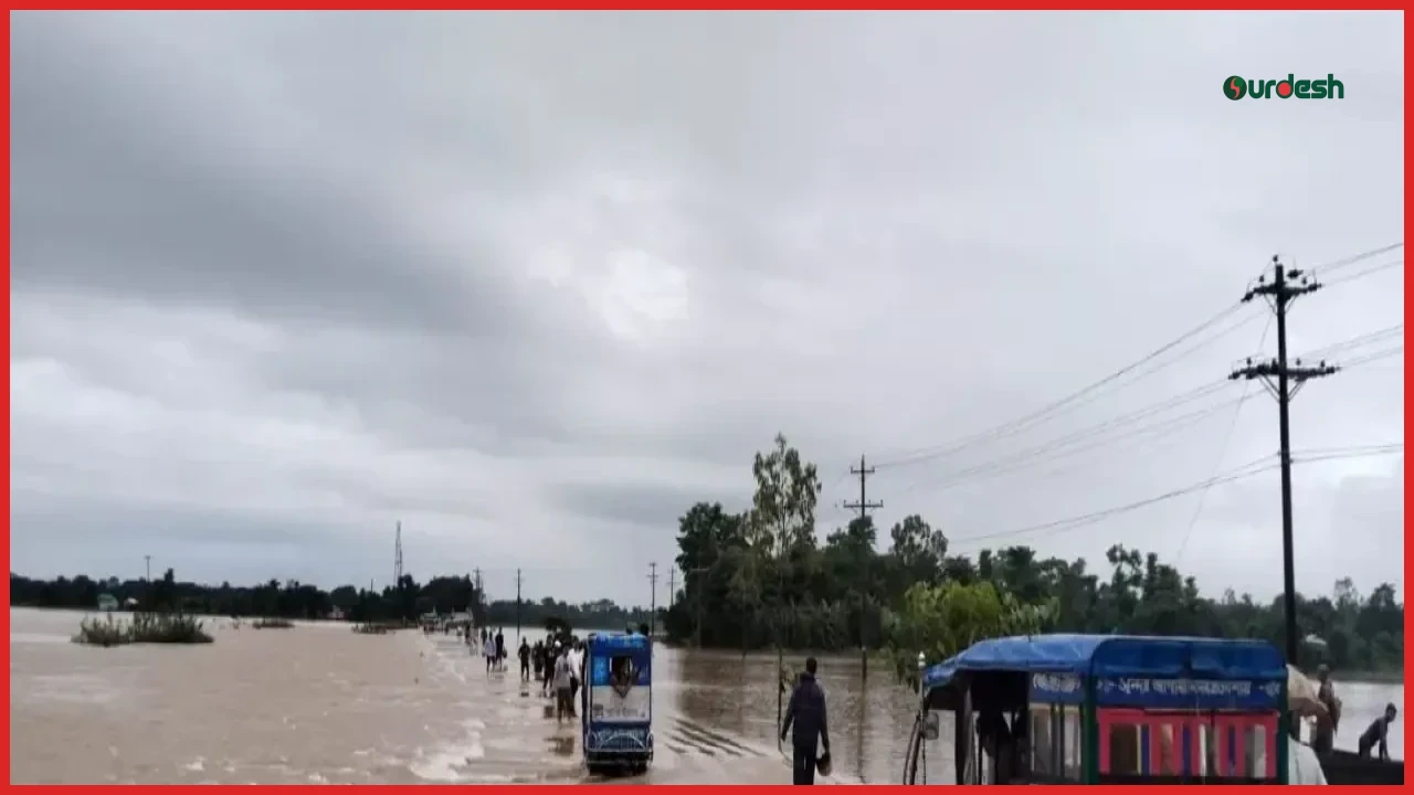 সুনামগঞ্জে অতিবৃষ্টি ও পাহাড়ি ঢলে নদনদীর পানি বৃদ্ধি