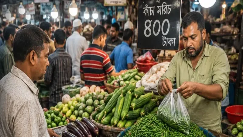 রাজধানীর বাজারে কাঁচামরিচ ও নিত্যপণ্যের দামে আগুন